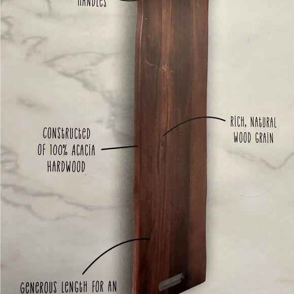 Charcuterie 31.5” Acacia Wooden Grazing Cheese Serving Board with Handles NIB - Picture 6 of 14